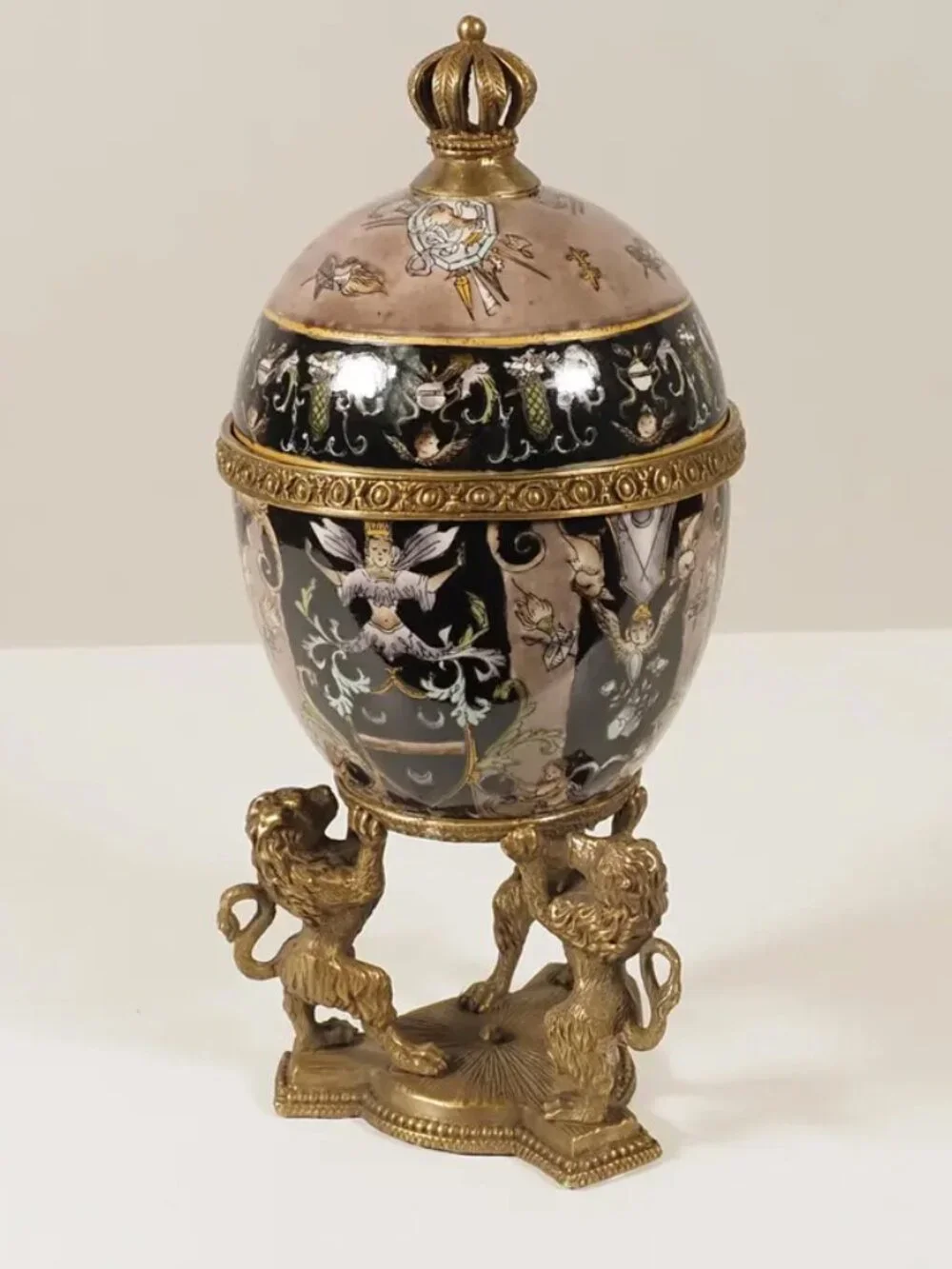 Porcelain Egg Box mounted on Solid Bronze Lions –Fabergé Style (NEW)